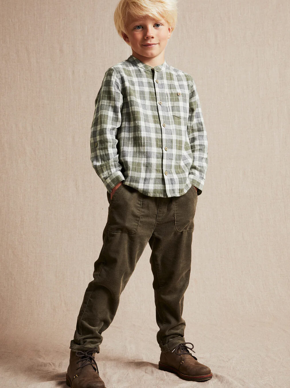 Kids Green/White Checked Shirt