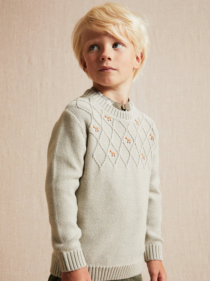 Kids Green Fox Knitted Jumper