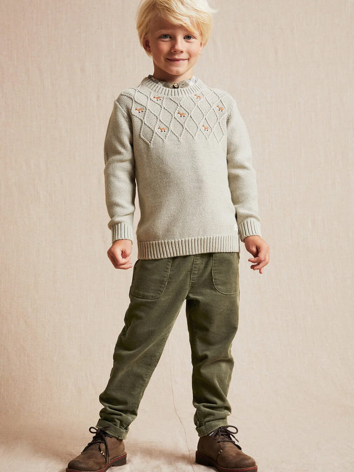 Kids Green Fox Knitted Jumper